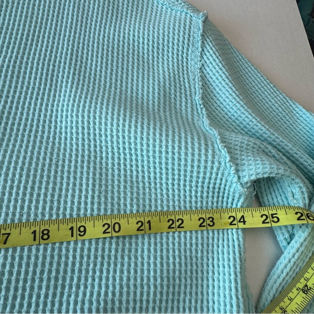 Aerie Waffle Knit Sweater Aqua Medium - Picture 5 of 9